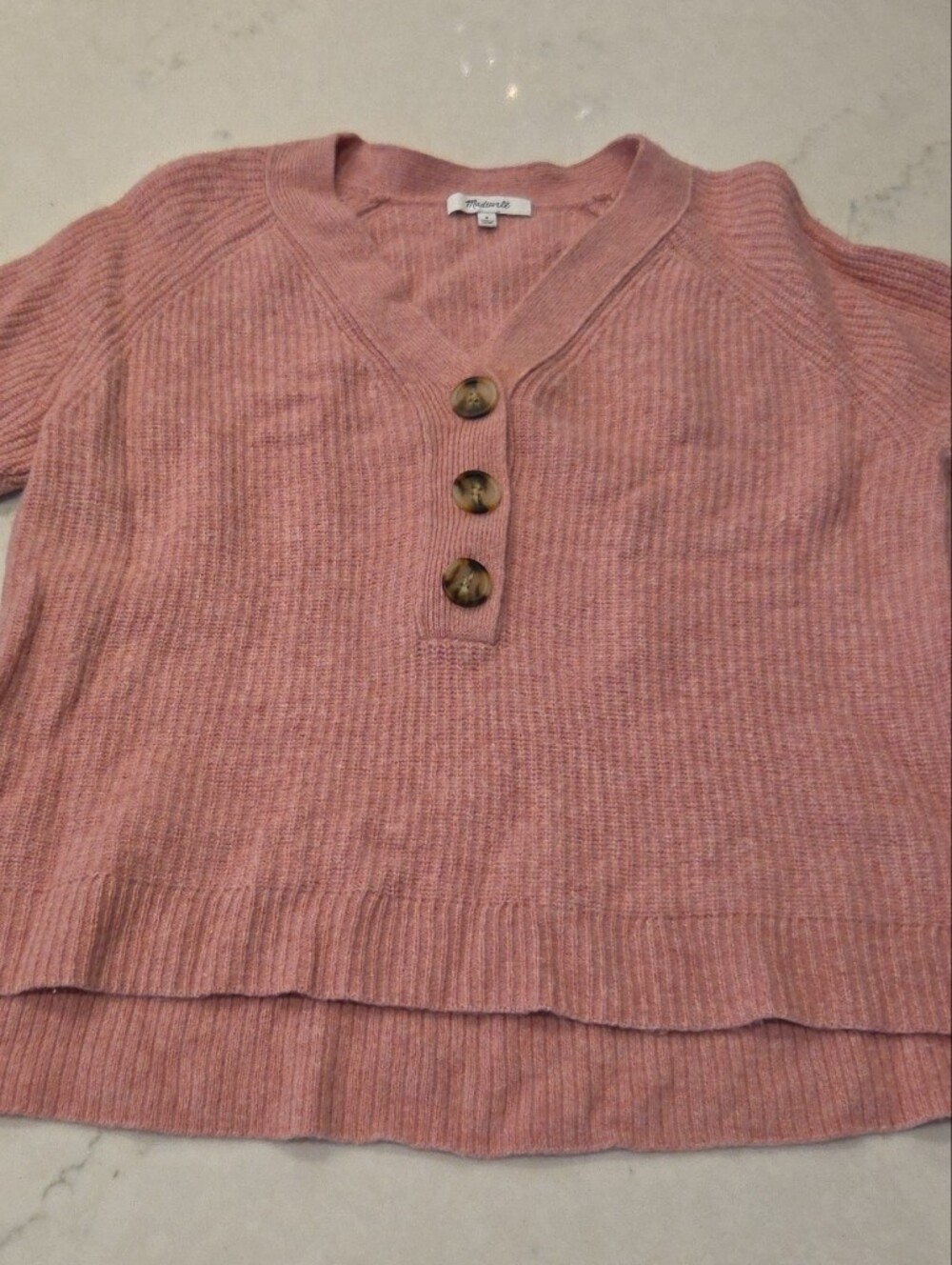 Madewell Dusty Rose Ribbed V-Neck Henley Sweater size S